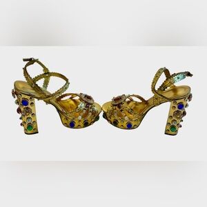 New Embellished Rhinestone Gold Chunky Block Platform Shoes Size 9